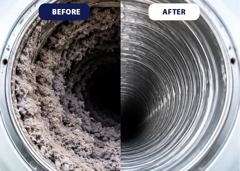 Dryer vent cleaning before and after